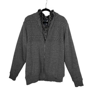 Kangol Men's Charcoal Gray Faux Fur Lined Full Zip Cardigan Sweater Size XL
